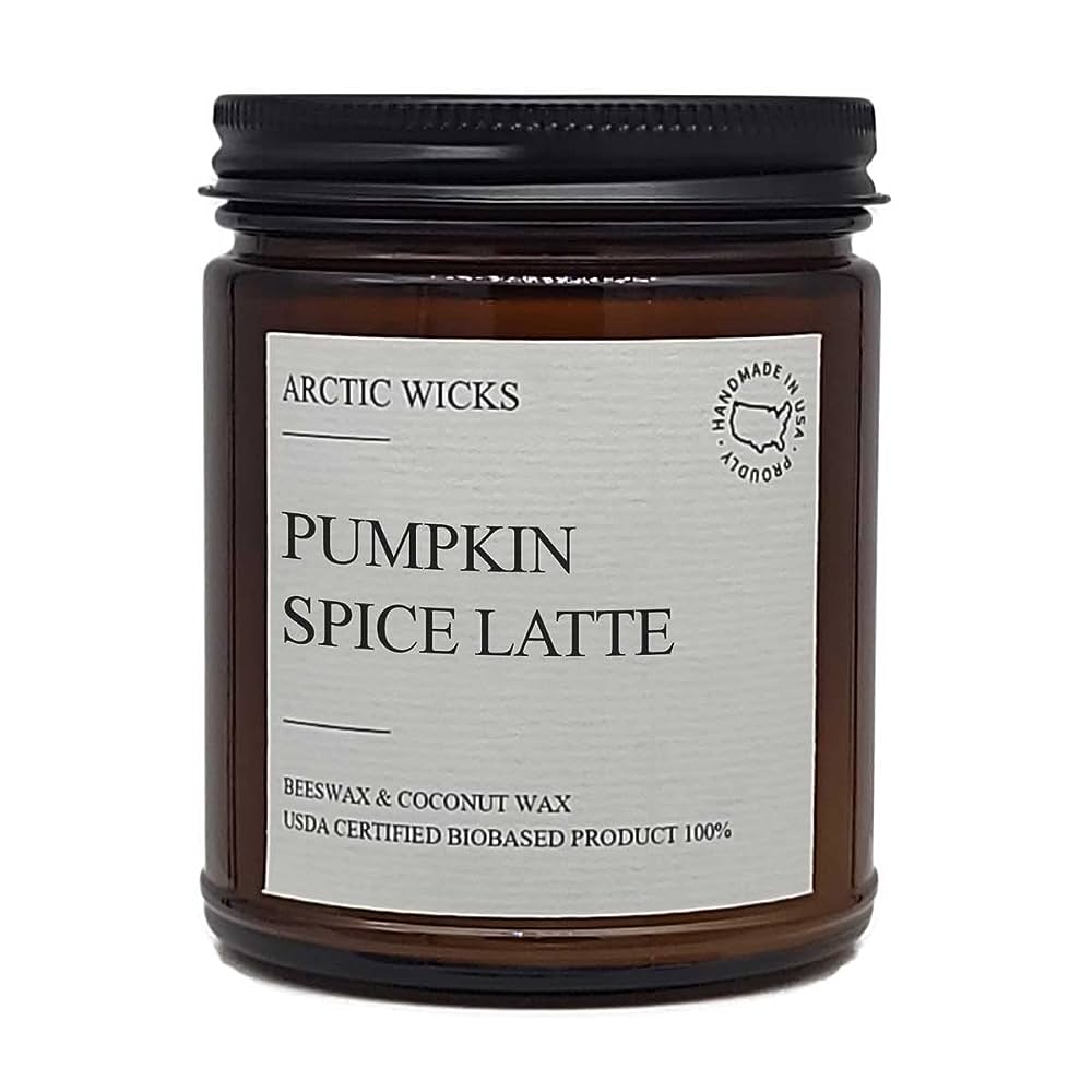 Amazon.com: Pumpkin Spice Latte | Arctic Wicks Handmade Scented Coconut Beeswax Candles | Natural Coconut Beeswax 9oz Amber Jar | Farmhouse Candles Wax Non-Toxic Clean Burn 100% USDA Certified Biobased : Handmade Products